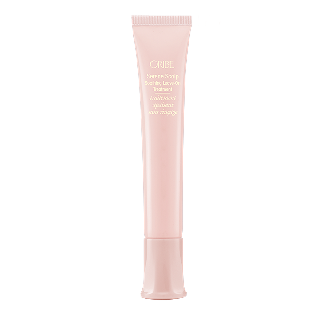 Oribe - Serene Scalp Soothing Leave on treatment baby pink skinny bottle with cap on the bottom