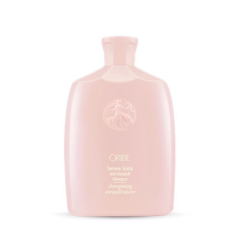 Oribe - Serene Scalp shampoo baby pink rounded bottle with gold lettering