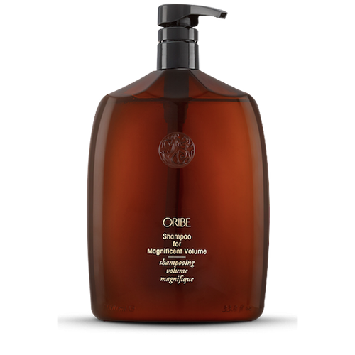 ORIBE - Shampoo for Magnificent Volume brown liter sized bottle with black pump top