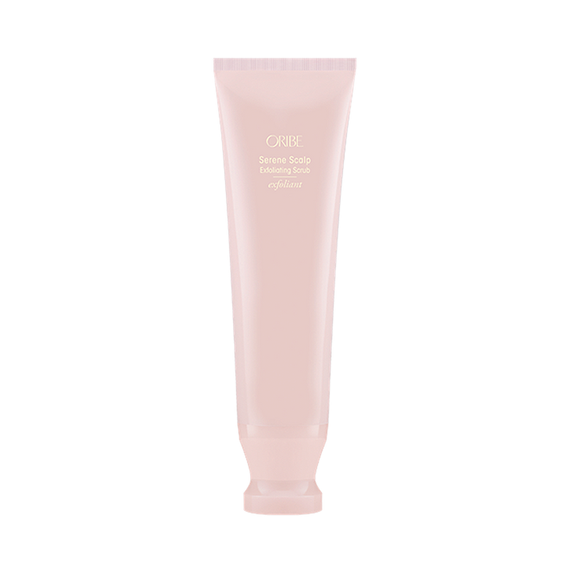 Oribe Serene Scalp Exfoliating Scrub 125 ml in a pale pink tube, shown upright from the front