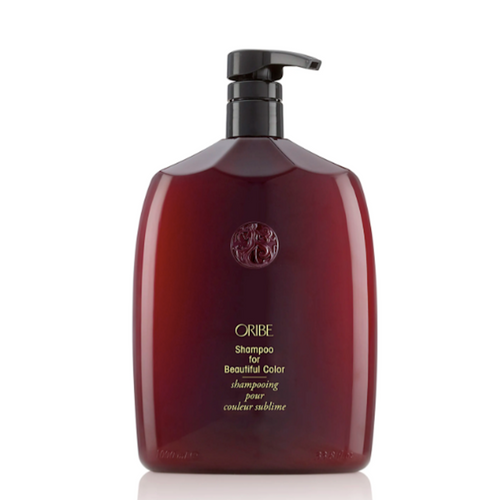 Oribe - BEAUTIFUL COLOR Shampoo liter sized red bottle with gold lettering and black pump top