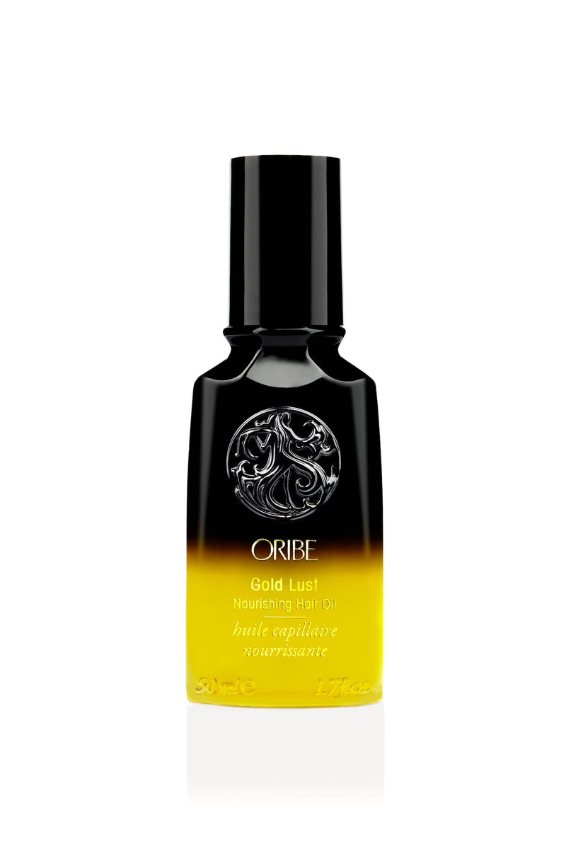 Oribe Gold Lust Nourishing Hair Oil for shine and frizz control — 1.7 oz travel size.