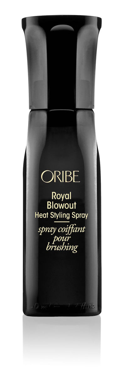 Oribe Royal Blowout Heat Styling Spray for polished blowouts — 1.7 oz travel size.