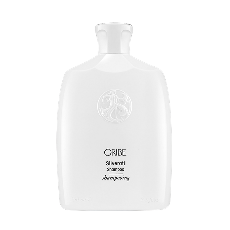 Oribe - Silverati Shampoo rounded retail sized white bottle with black lettering