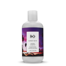 Load image into Gallery viewer, R+Co - SUNSET BLONDE Shampoo 8.5 oz bottle with purple graphic background 
